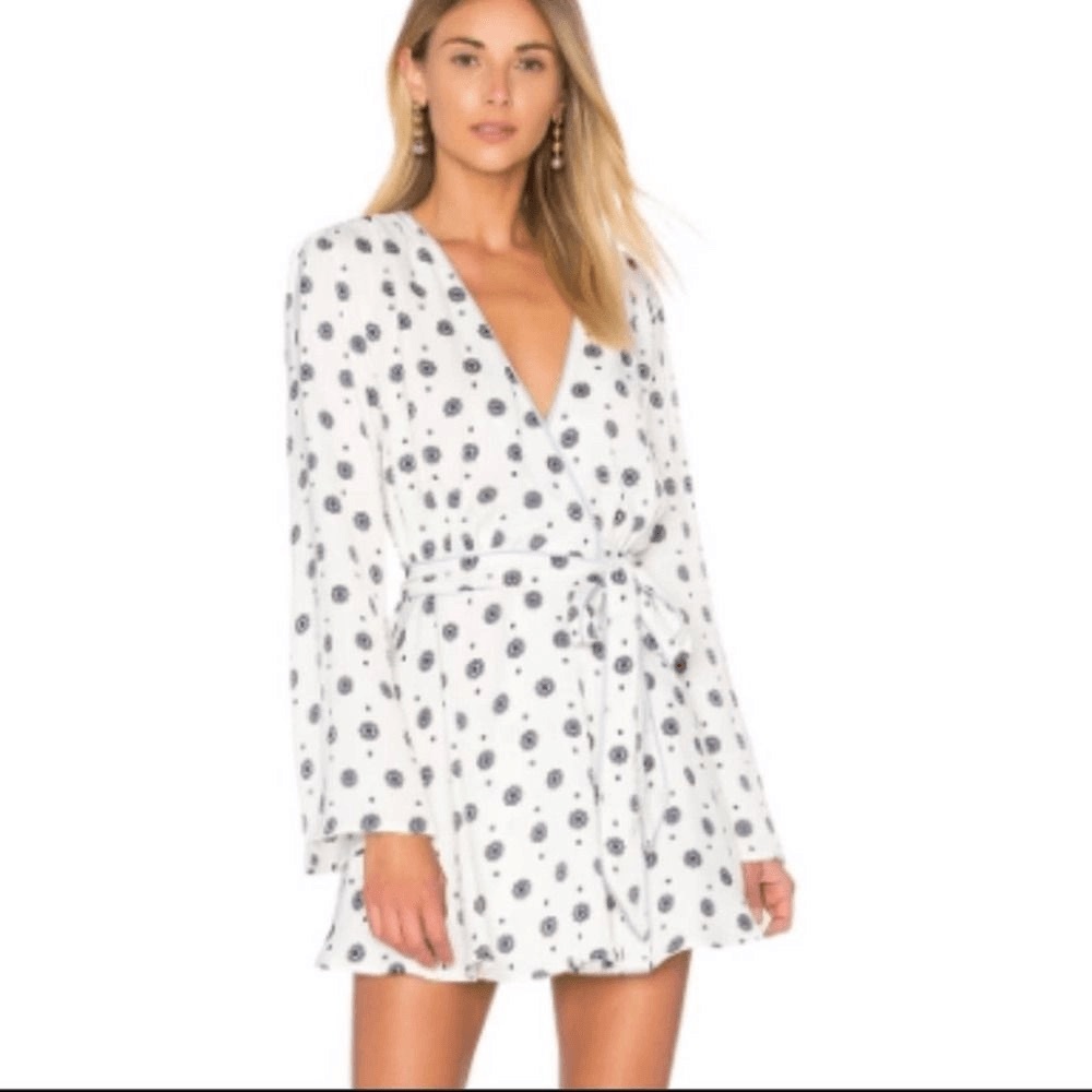 L’academie the wrap mini dress blue medallion